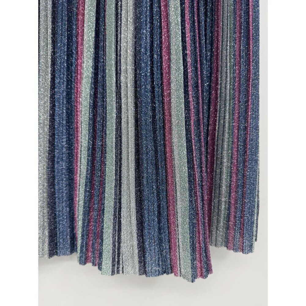 Unique Vintage Micro Pleated Metallic Multi Stripe Full Midi Skirt M Retro Glam - Picture 4 of 8